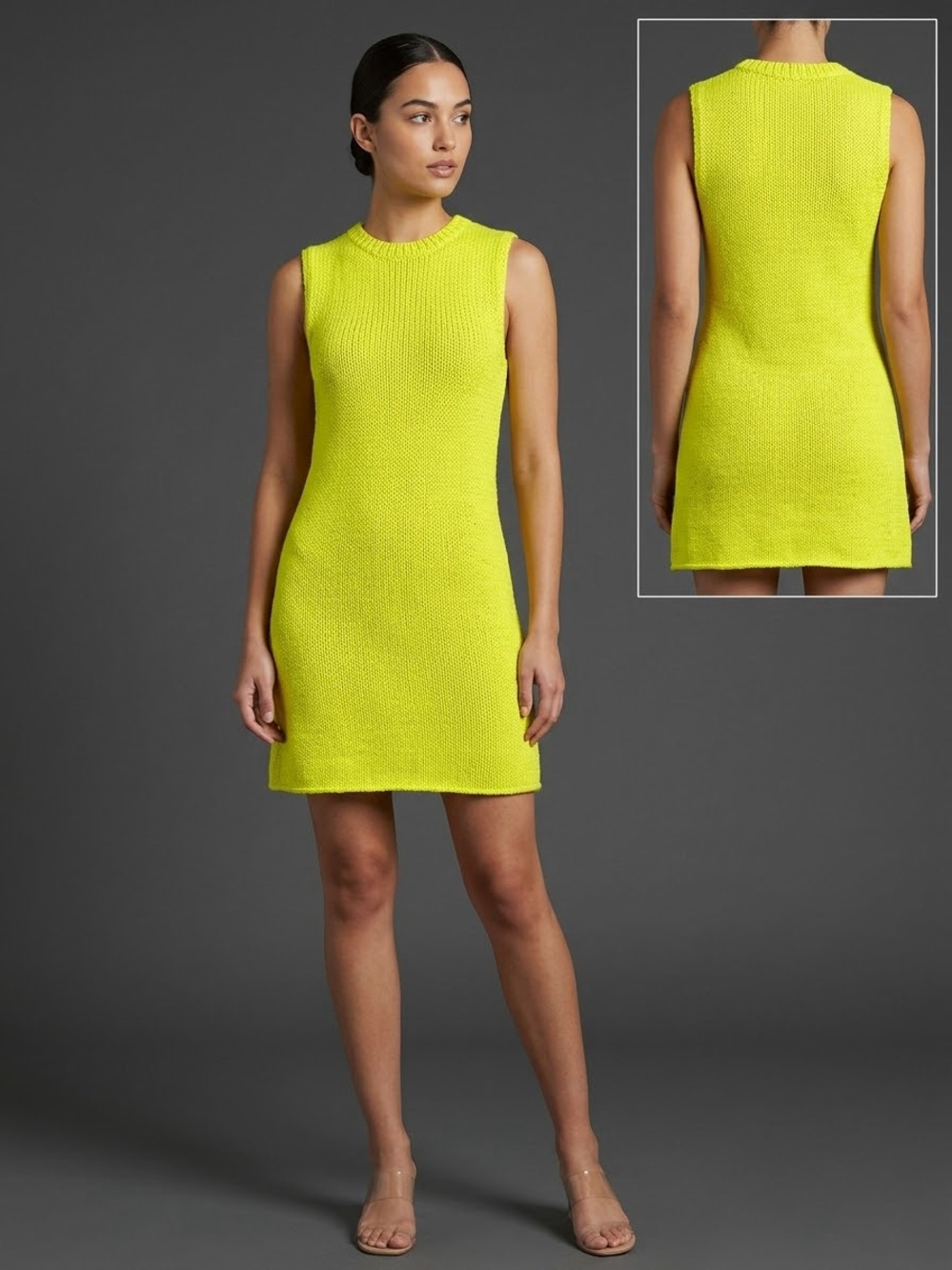 Zara Neon Yellow Sleeveless Knit Shift Dress